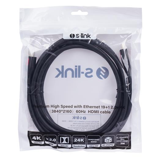 S-LINK SL-HDM4K13 19+1 HDMI TO HDMI 3MT V2.0 4K 60HZ KABLO