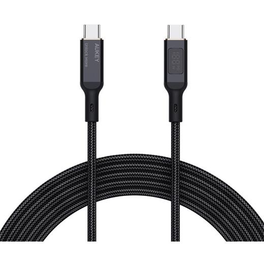 AUKEY CB-MCC102-BK 100W NAYLON ÖRGÜLÜ 5A 480MBPS TYPE-C TYPE-C LCD EKRANLI KABLO 1.8MT 