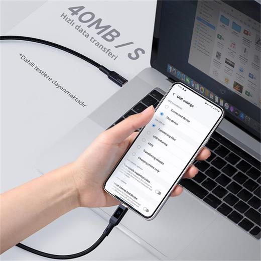 AUKEY CB-MCC102-BK 100W NAYLON ÖRGÜLÜ 5A 480MBPS TYPE-C TYPE-C LCD EKRANLI KABLO 1.8MT 